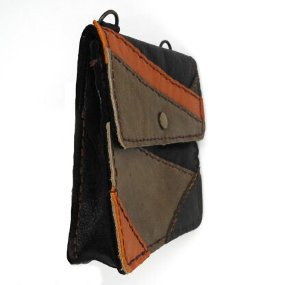 Genuine Leather Black/Tan/Orange Patchwork Handbag - Image 2